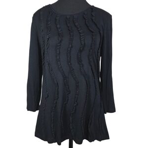 Design History Black Vertical Ruffle Long Sleeve Top Size L